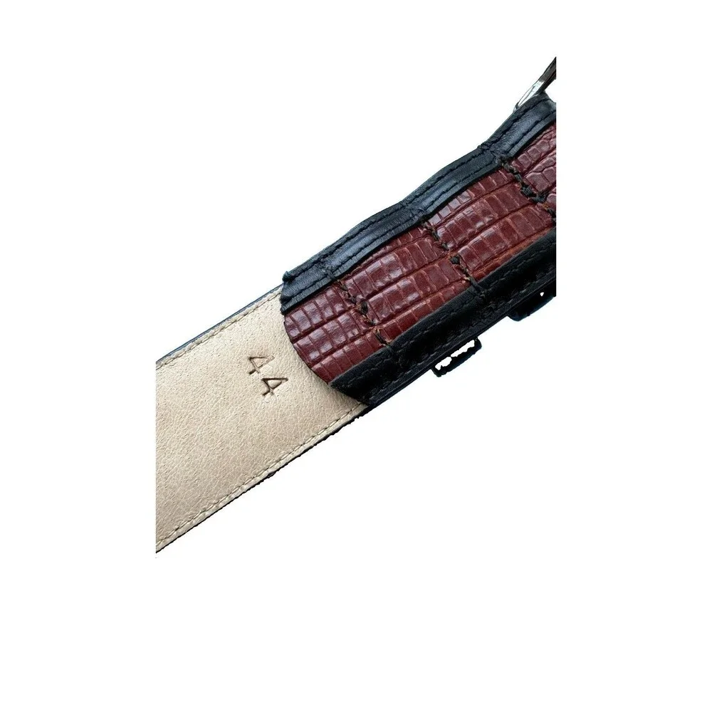 Belts by Sherman Size 44 Brown Black Trimmed Embossed Genuine Italian Leather